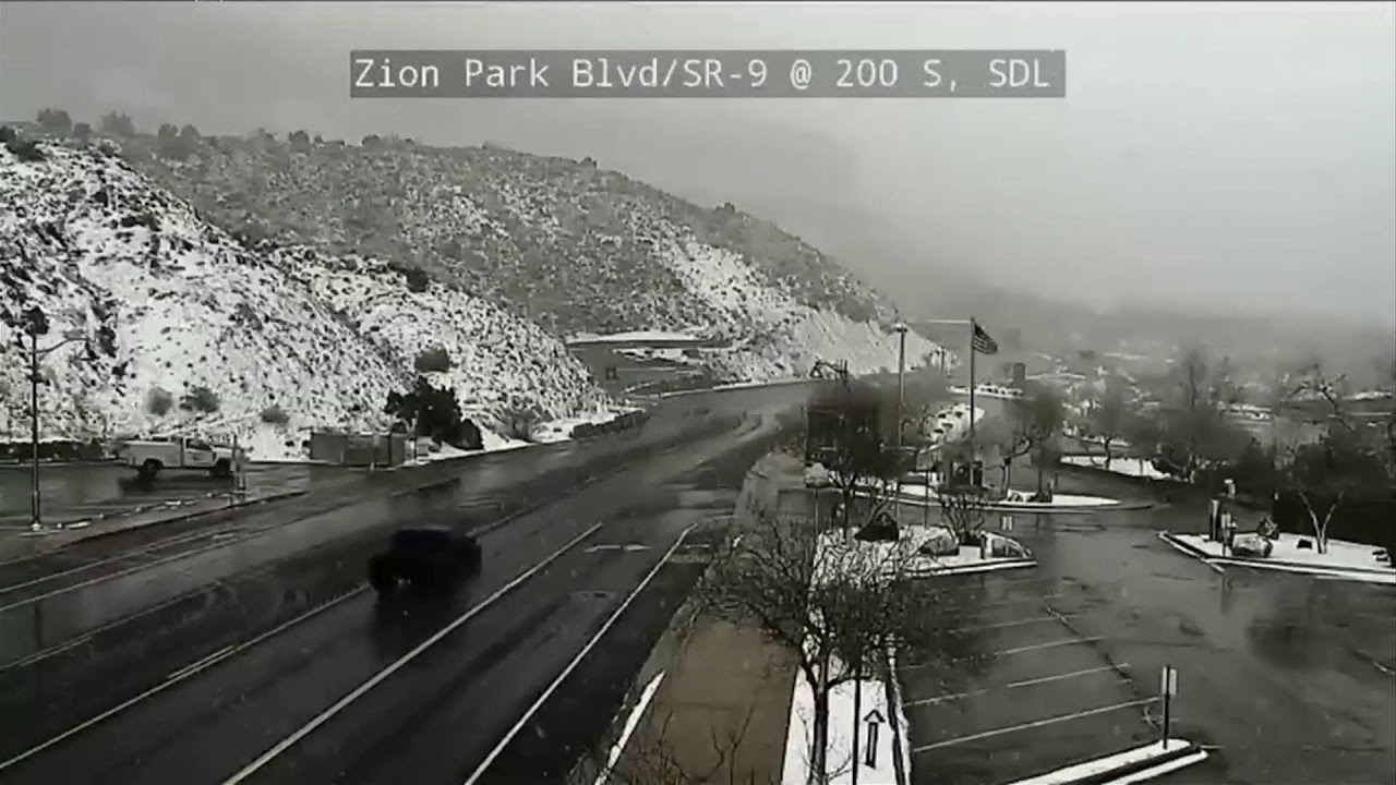 Intense snow, heavy winds blow through Zion National Park