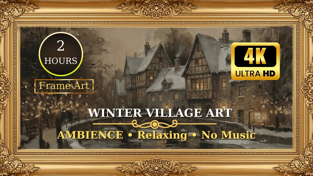 Samsung Frame TV Art 4K | Vintage Winter Village with Stone Bridge | 2 Hour Screensaver