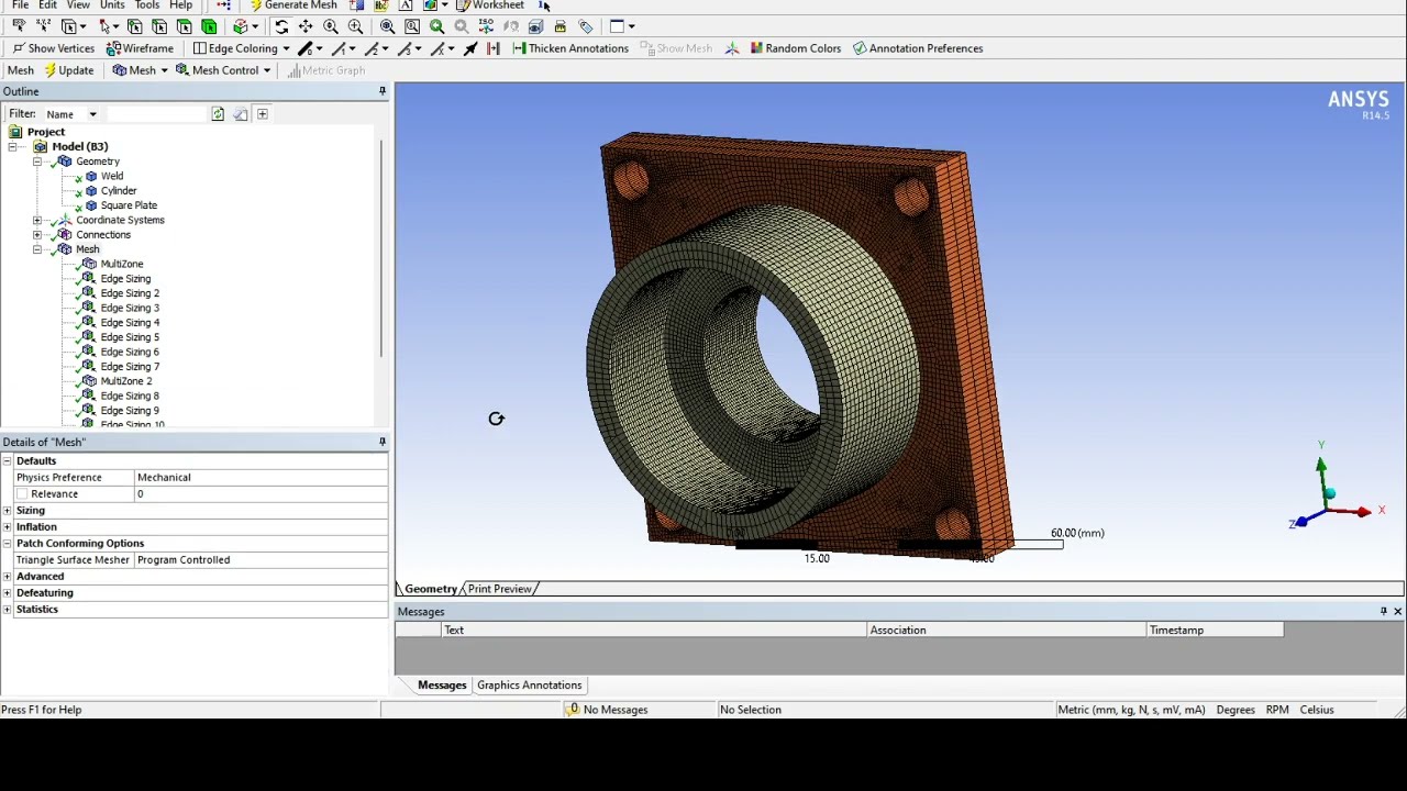 Uniform Hexahedral Meshing (Mapped Mesh / Structured Mesh) of a Welded Flange in Ansys Workbench