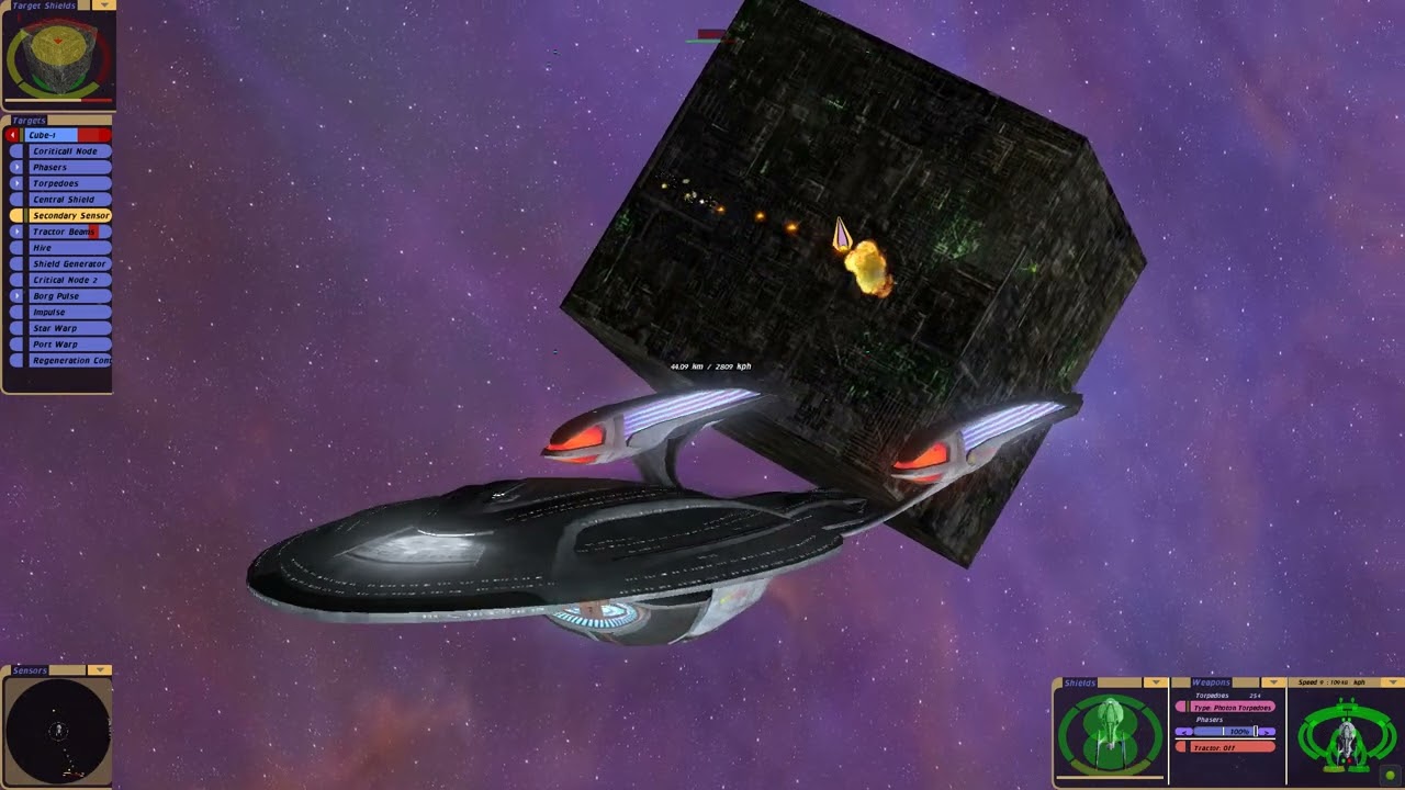 Star Trek Bridge Commander Enterprise-F and small group vs Borg Cube