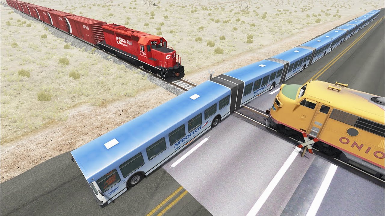 Long Articulated Bus Accident on Rail #35 - Beamng.Drive | Dancing Cars