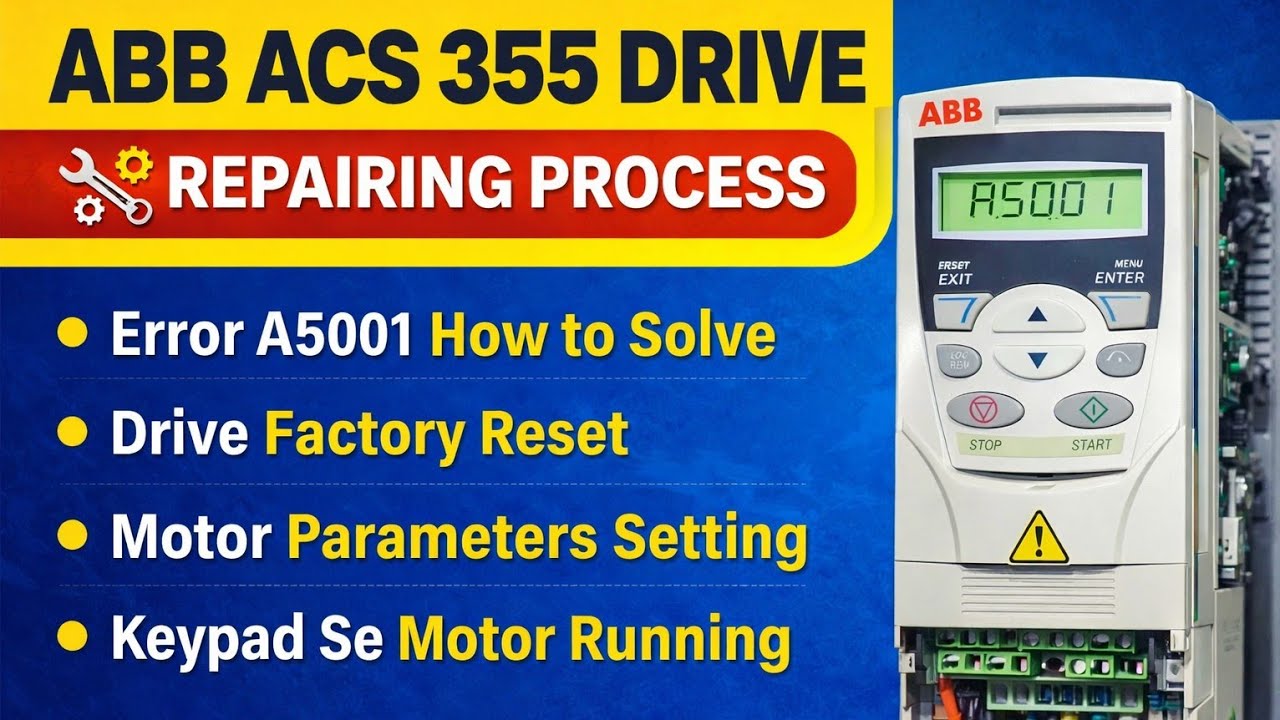 ABB ACS355 Drive A5001 Error Repair | Control Card Replace Drive Factory Reset & parameters setting 