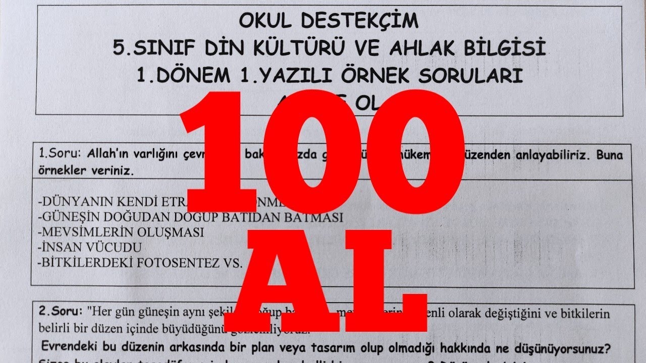 5. Sınıf Din Kültürü 1. Dönem 1. Yazılı 