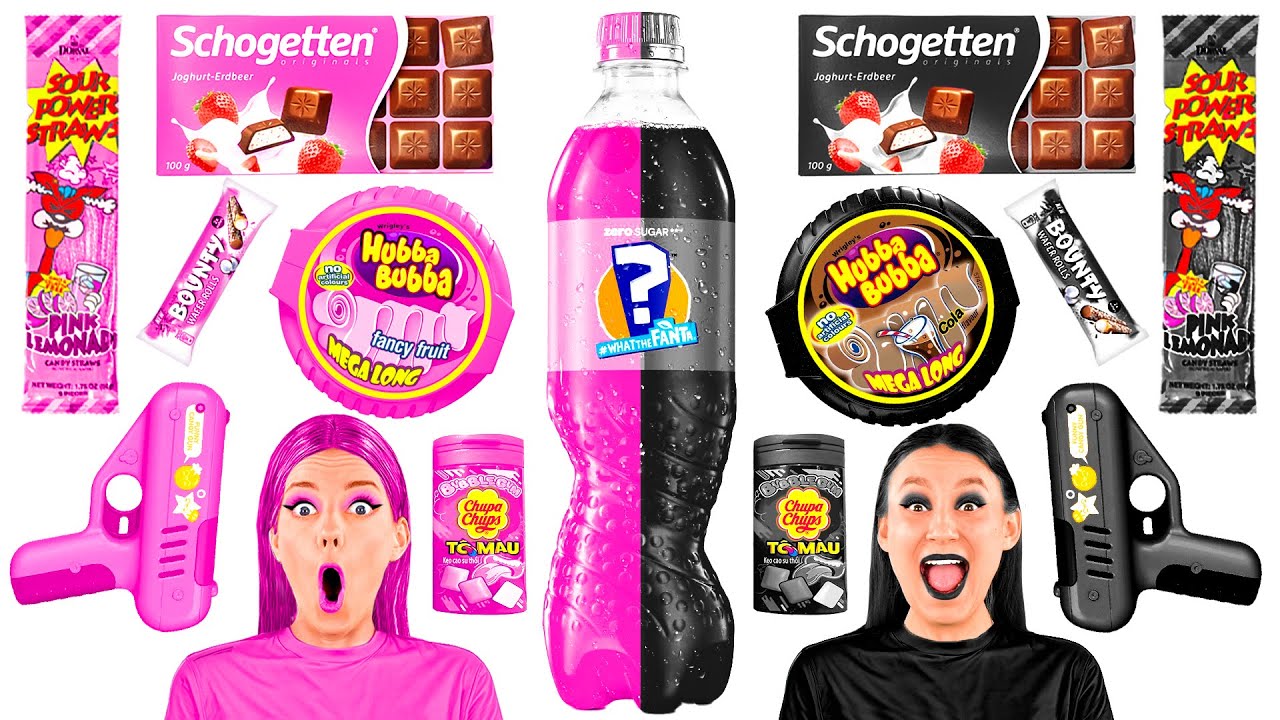 Tantangan Makanan Pink vs Hitam | Hack Makanan Lucu Fun Tun