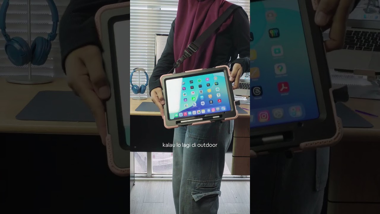 TRIPLEDI TD0202: Cover iPad dengan grip 360°, tali bahu, slot Pencil & port anti debu. Proteksi full