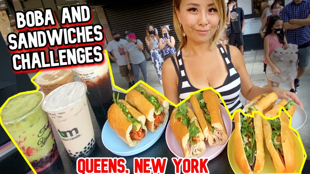 ENTIRE TEA AND MILK BOBA AND SANDWICH CHALLENGE in QUEENS, New York City!!! #RainaisCrazy