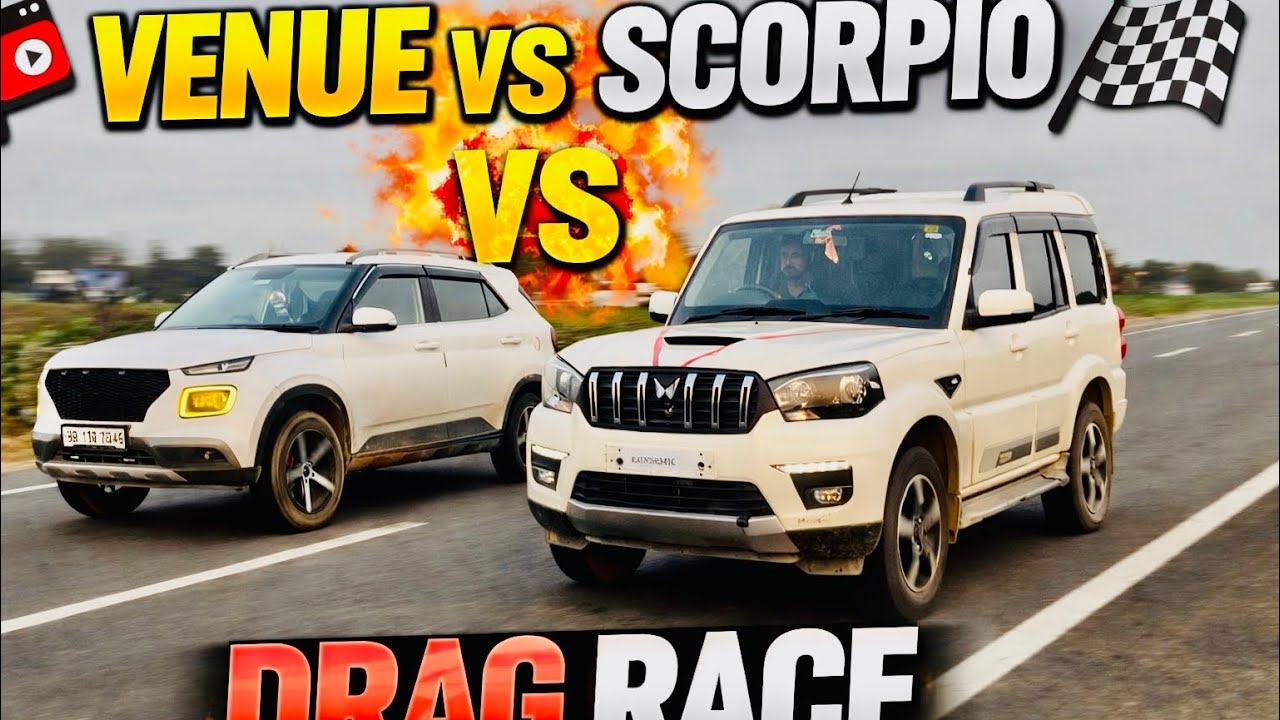 Drag race of Hyundai venu 1.2petrol vs Scorpio classic s11! Venu vs Scorpio race! @gear44up 