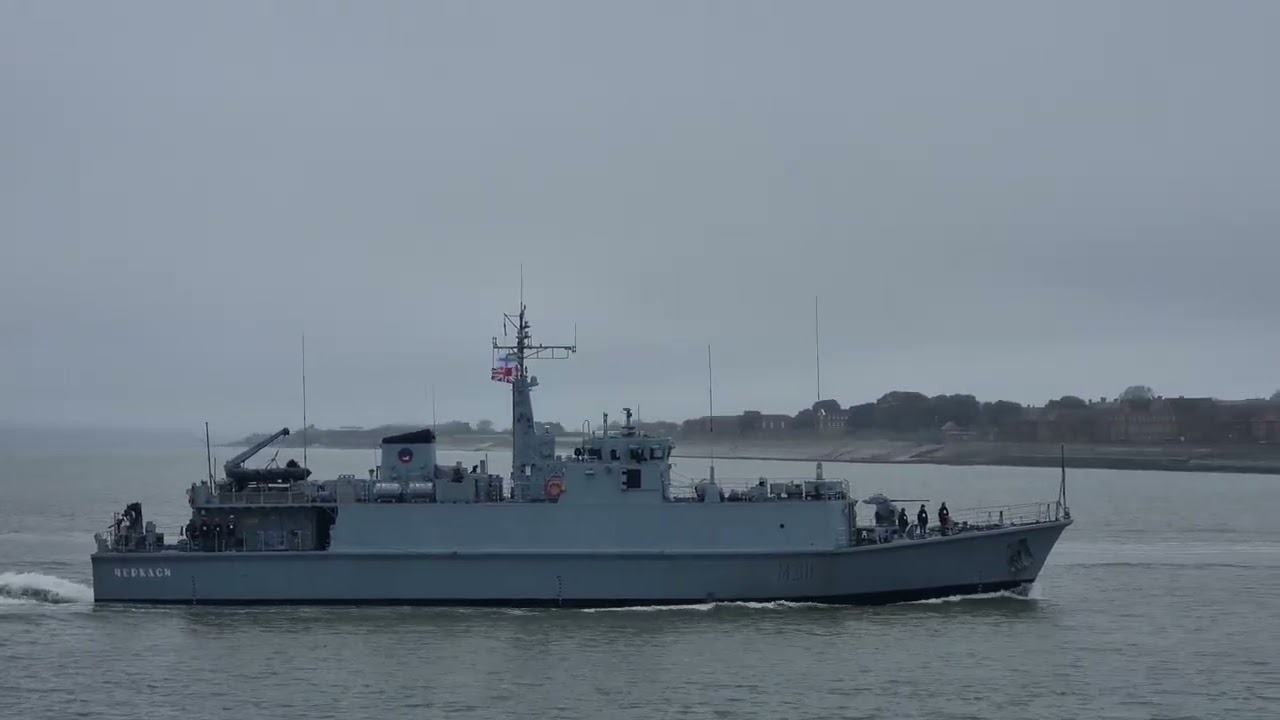 UNS Cherkasy (ex HMS Shoreham) sailing into Portsmouth