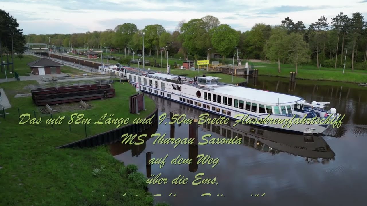 Die MS Thurgau Saxonia am Wendebecken Dörpen, am 24.04.24 gegen 21:00 Uhr.