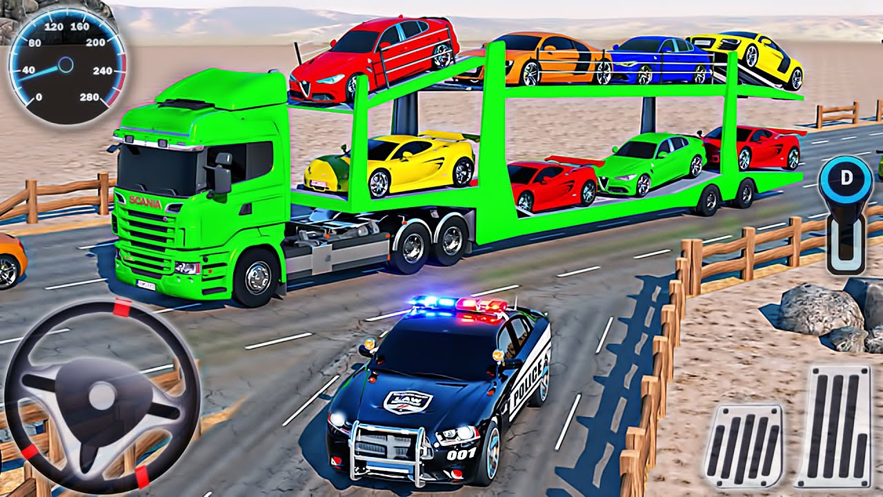 US Police Car Truck Transporter Driving - Multi Level Car Driver Simulator - Android GamePlay #2