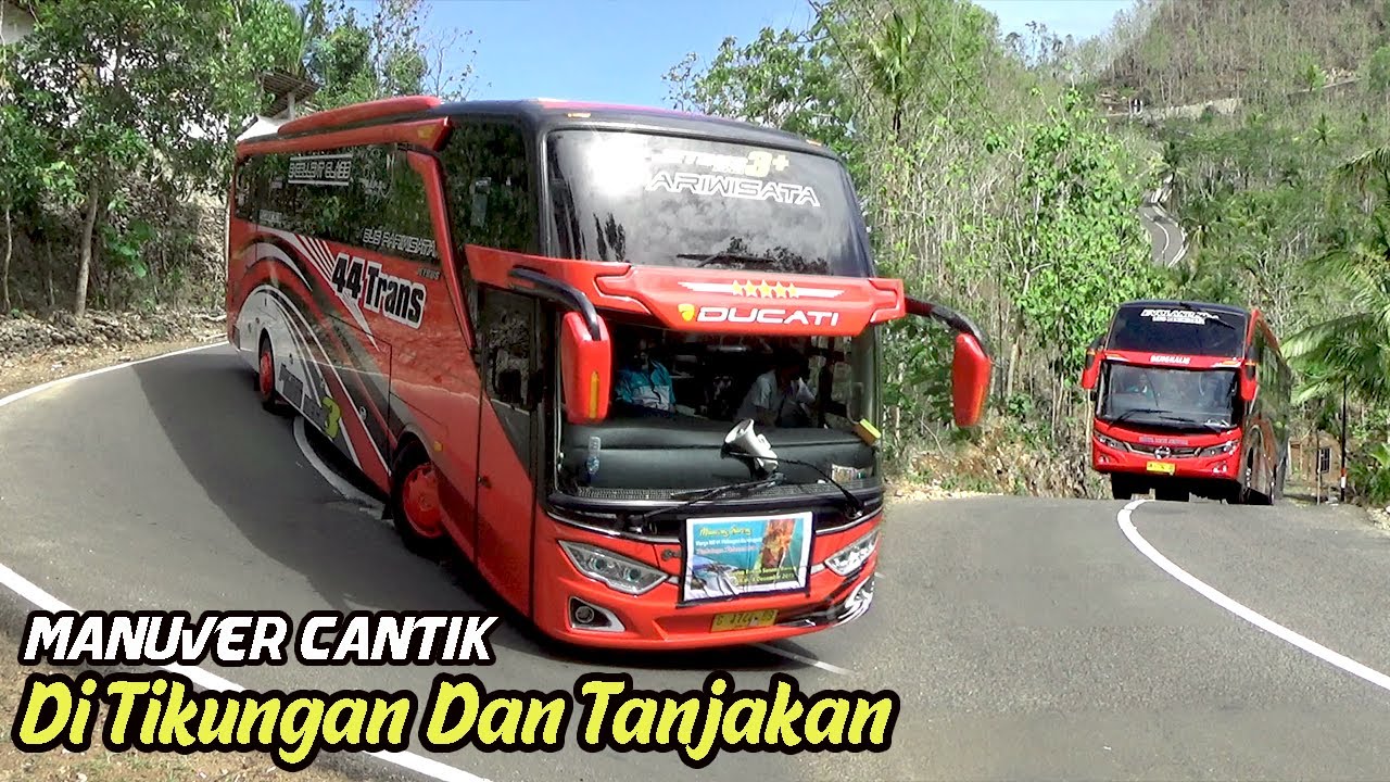 Manuver Cantik Bus Pariwisata Di Tanjakan Dan Tikungan Pantai Klayar Pacitan