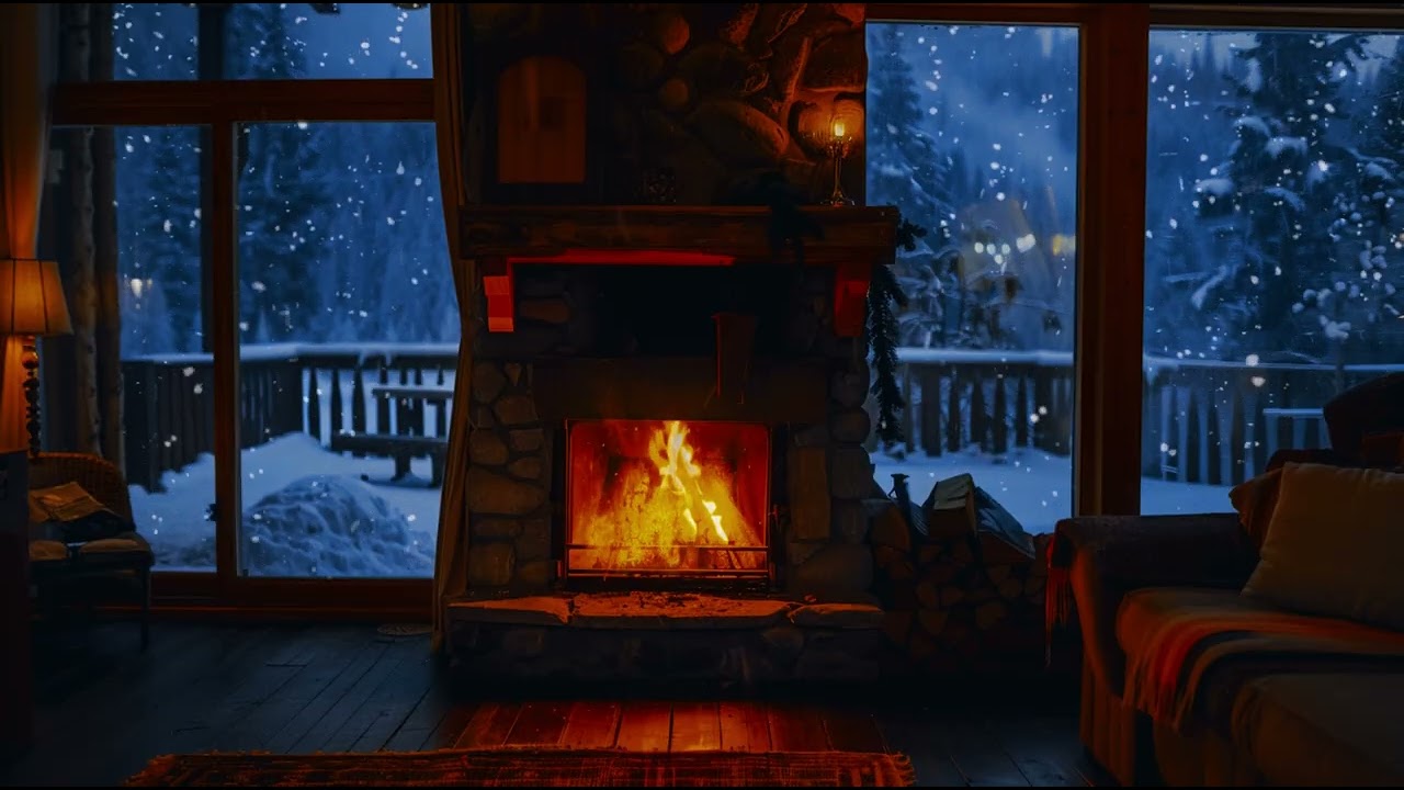 Cozy Cabin Fire & Snowfall ❄️ | ASMR for Study, Relaxation, Yoga, Meditation 1 Hr