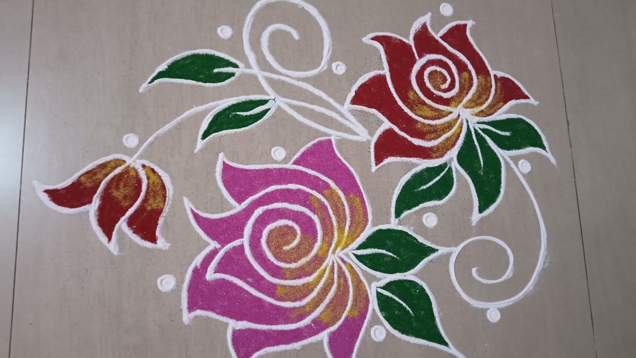 Easy and beautiful flower rangoli design #yt video #rangoli #easy #trending #flower #Ashvini rangoli