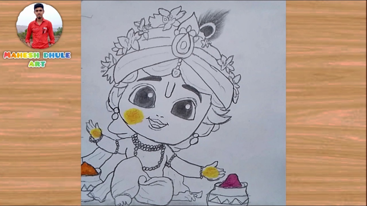 Cute baby krishna drawing for rangpanchmi | happy holi drawing easy for beginners | chitra