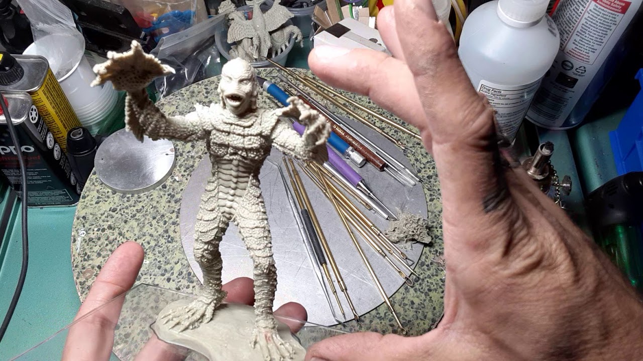 Sculpting the Creature from the black lagoon in castilene.