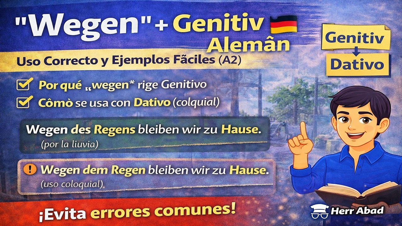 “Wegen” + Genitiv en Alemán 🇩🇪 | Uso Correcto y Ejemplos Fáciles (A2)