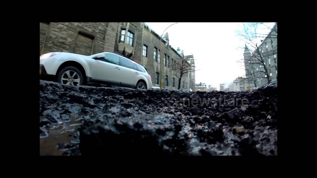 Deep potholes on Montreal street