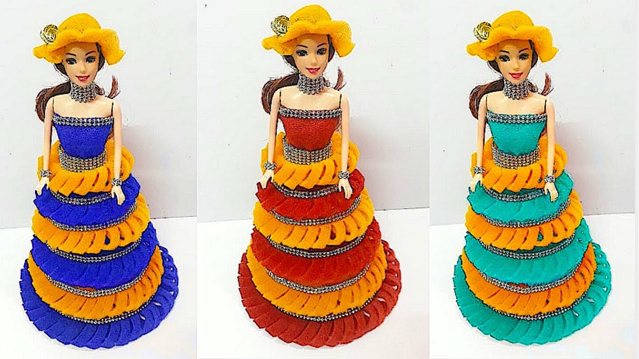 Doll Dress/Doll Cloth Making Idea with sponge foam sheet |DIY Easy doll decoration ideas