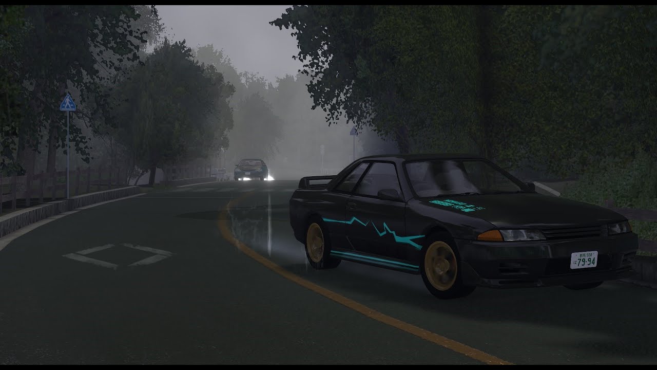 [Touge Shakai Battle] Civic EK9 VS GTR R32 on rain Futatabi Downhill