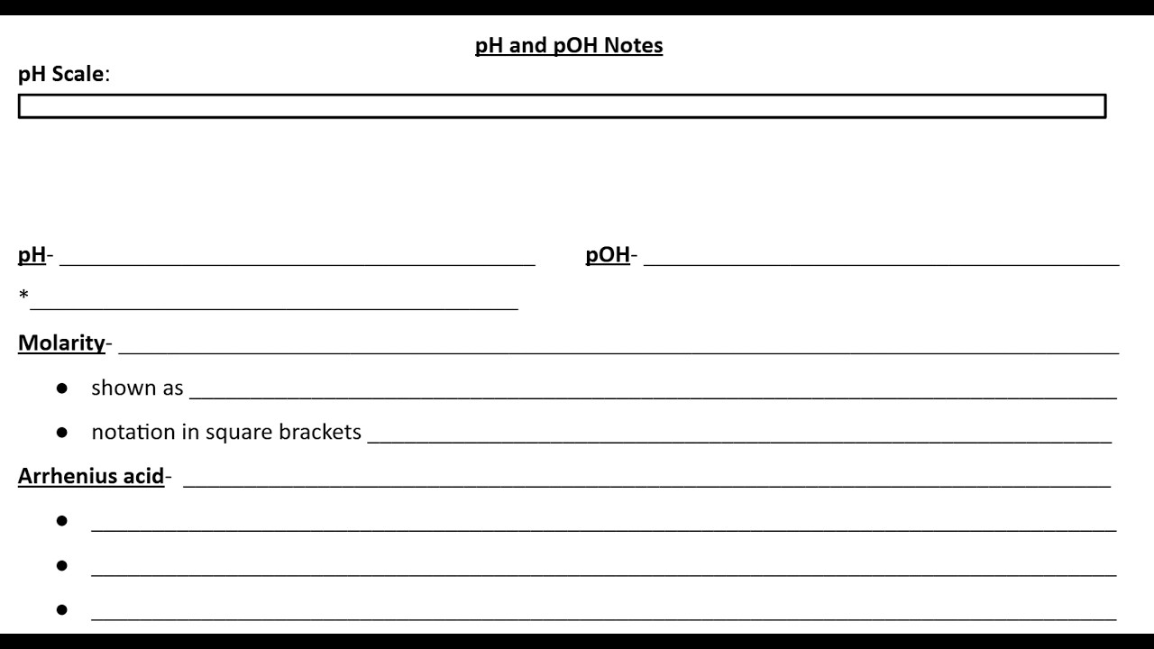 pH and pOH Notes (including scientific notation review)
