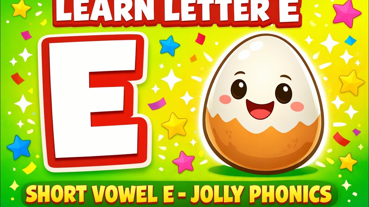 Short Vowel E Sound | CVC Words with E | Jolly Phonics | Kindergarten Phonics | Kids Learning Video