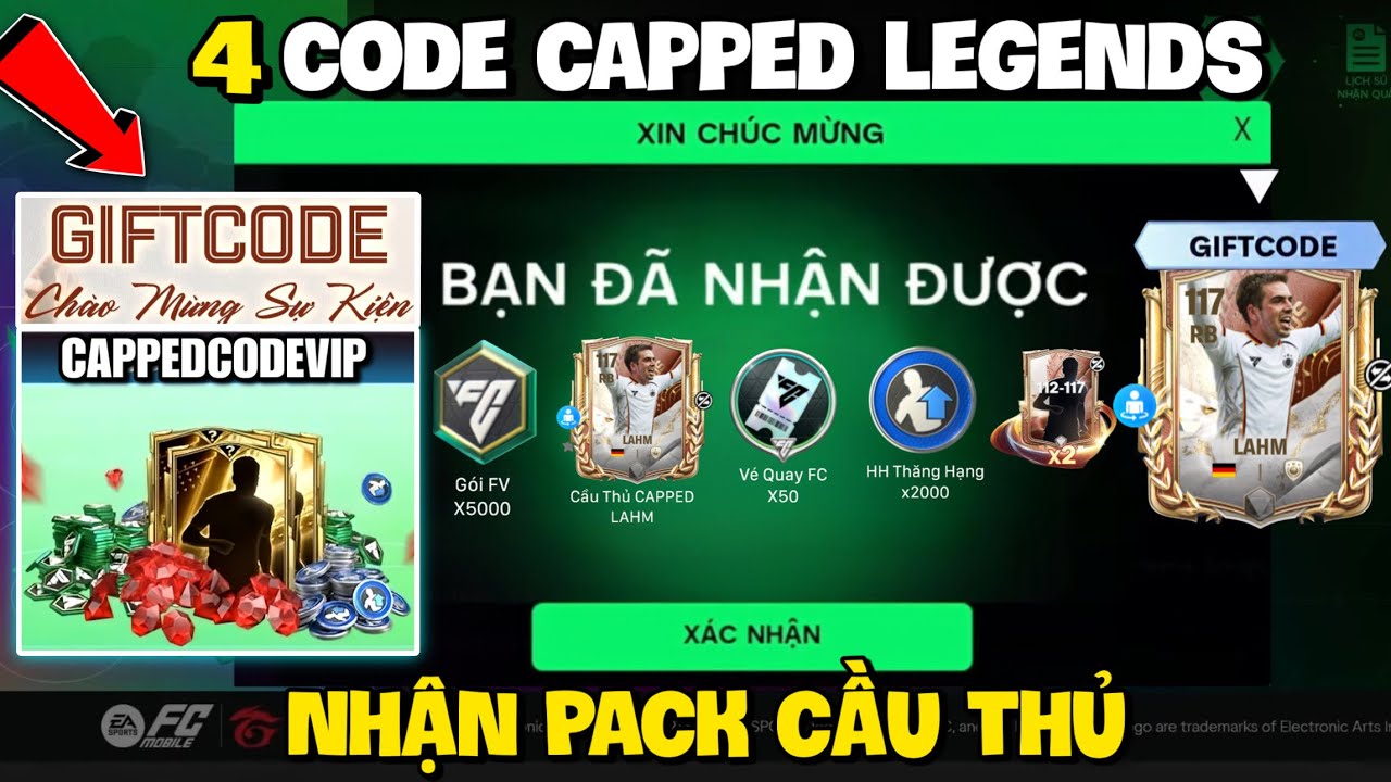 Nhập 4 Code CAPPED LEGEND Fc Mobile VN Mới Nhất Nhận Vé Quay FC Và Pack Cầu Thủ Miễn Phí