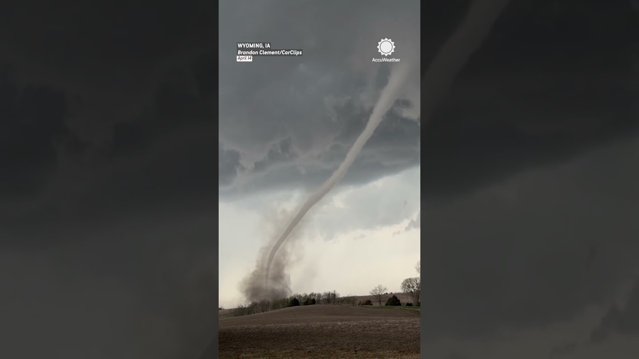 JUST IN: Incredible drone view of a rope tornado tearing across rural Wyoming, Iowa.