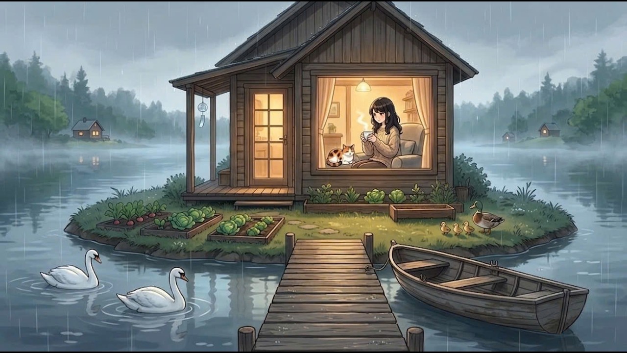 Cozy Rainy Lake House 🌧️🦆 Tiny Ducklings & Slow Living | Ghibli-Style ASMR