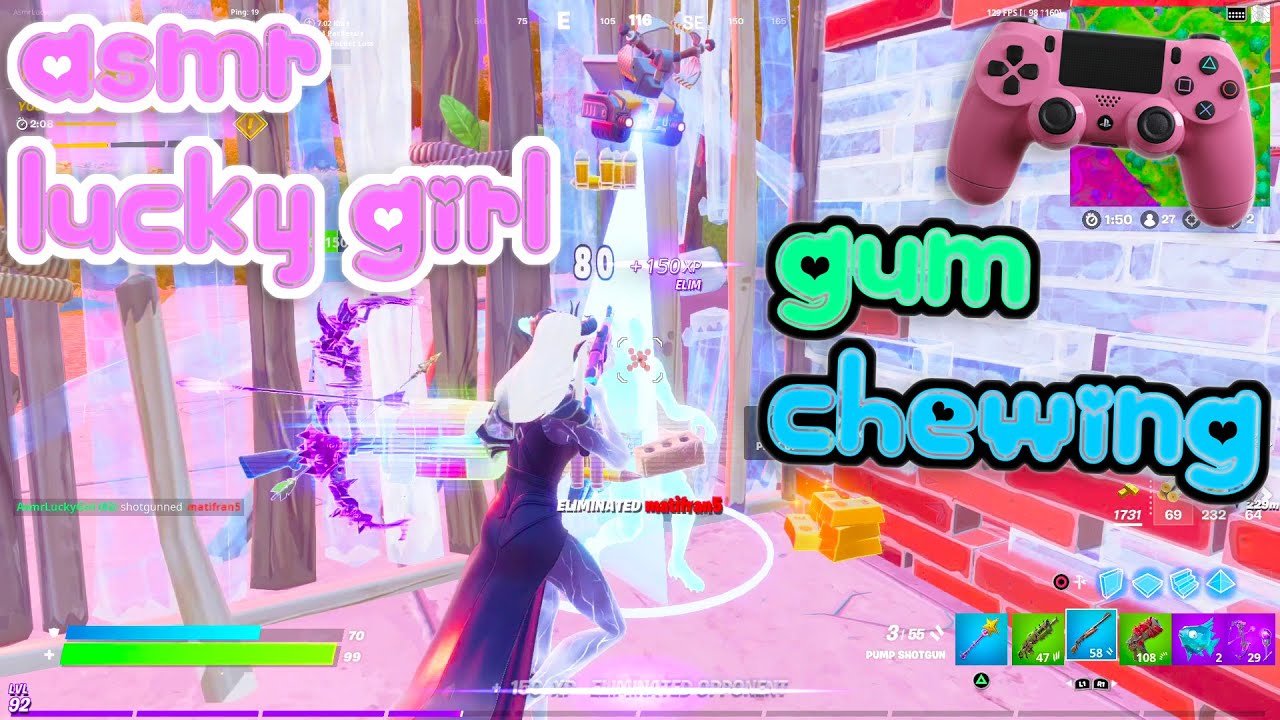 ASMR Gaming 🍀 Fortnite Solo Relaxing Gum Chewing + Controller Sounds 💤 Whispering 🎧