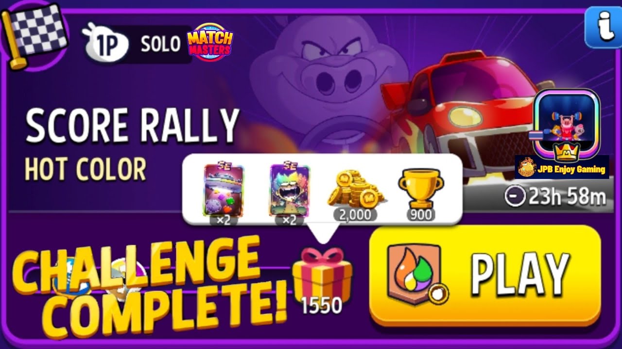 Hot Color+Bombs Away Solo Challenge Score Rally/ 1550 Score /Match Masters