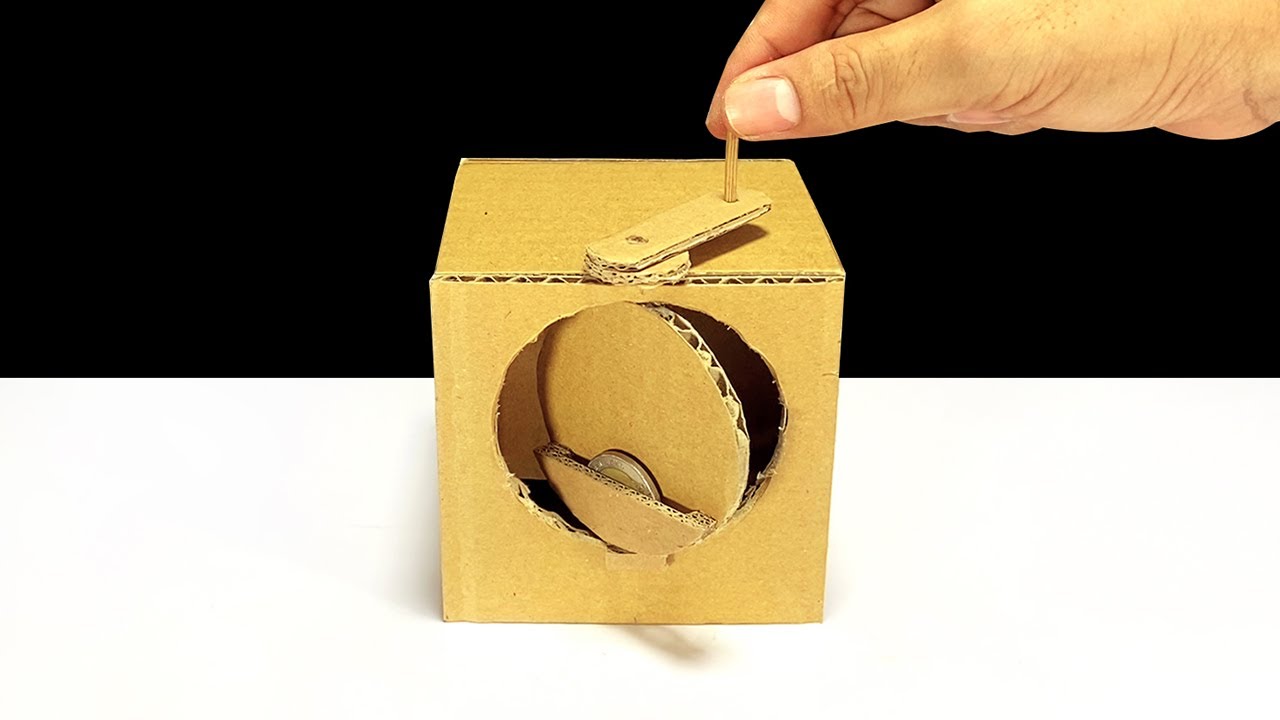 How to make Safe Box Saving Money from Cardboard [80] | ออมสินหมุนเหรียญซ่อนในกล่อง