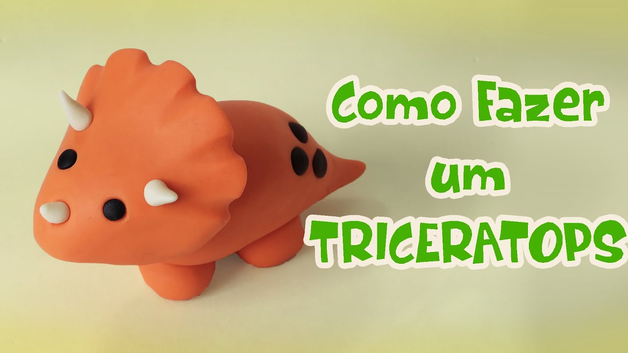 🔴FAÇA um DINOSSAURO MINIATURA TRICERATOPS - Tutorial Biscuit clay, plastilina , Pasta Americana
