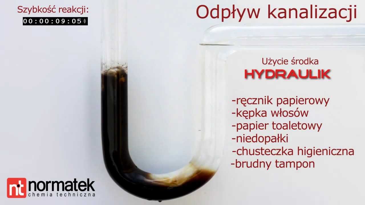 Środek do udrażniania rur HYDRAULIK - Normatek - prezentacja działania
