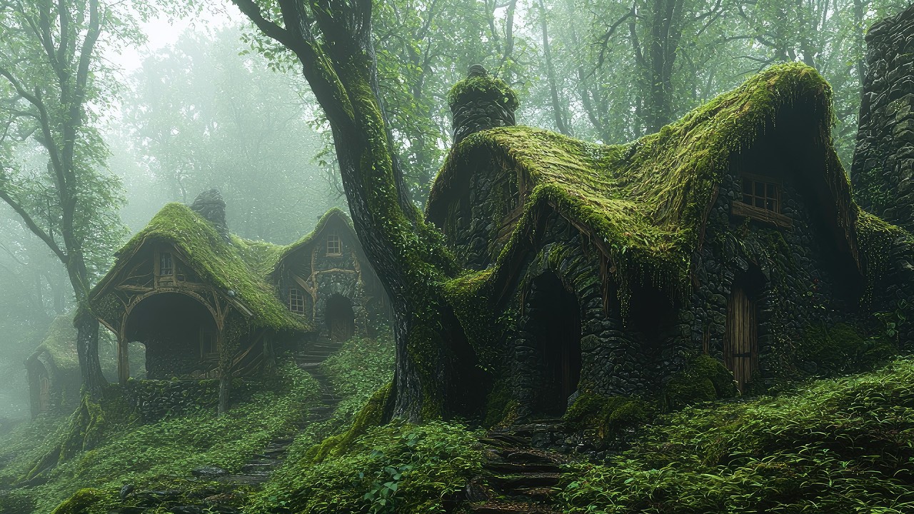 Gentle Celtic Medieval Soundscape | Timeless Stone Homes Wrapped in Forest Mist