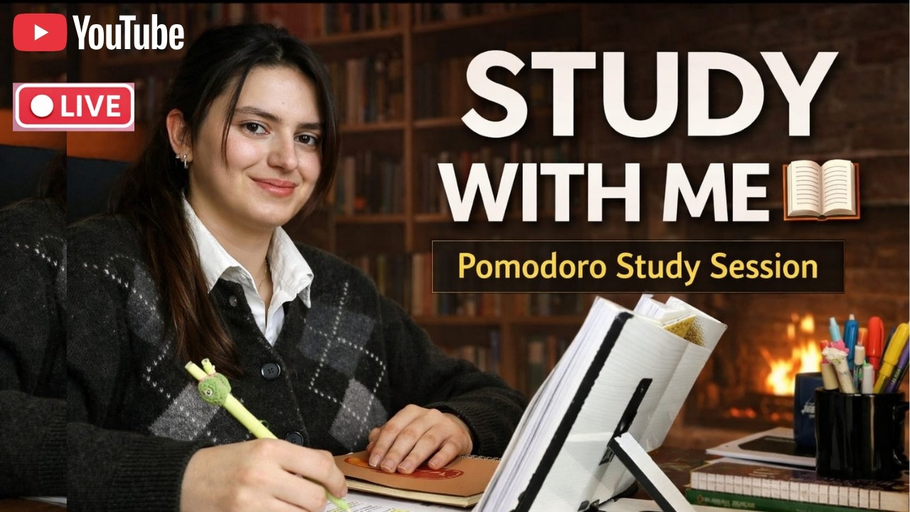 Study With Me 📚 90/15 Pomodoro | 4.5 Hour Virtual Library | Fireplace