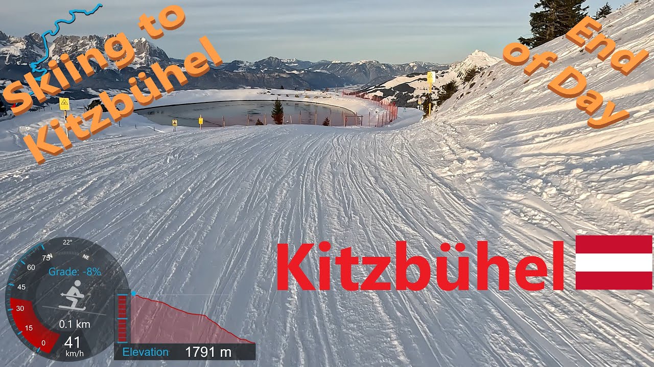 [4K] Skiing Kitzb&uuml;hel, End of Day Ski to Kitzb&uuml;hel via Streif-Familienabfahrt, Austria, GoPro HERO11
