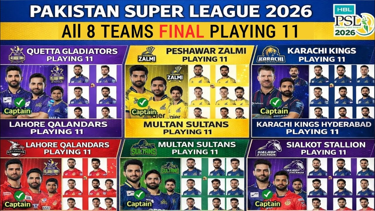 PSL 2026 Playing 11| PSL 2026 All Teams Final Playing 11| Pakistan Super League 2026 Playing 11 2026
