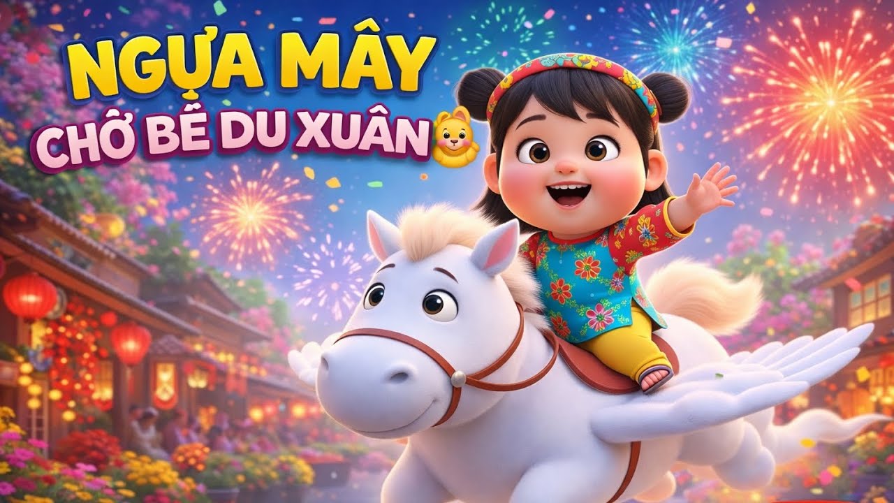 Ngựa Mây Chở Bé Du Xuân | Nhạc Xuân Thiếu Nhi Vui Nhộn | Bé Gái 3 Tuổi Hát Dễ Thương