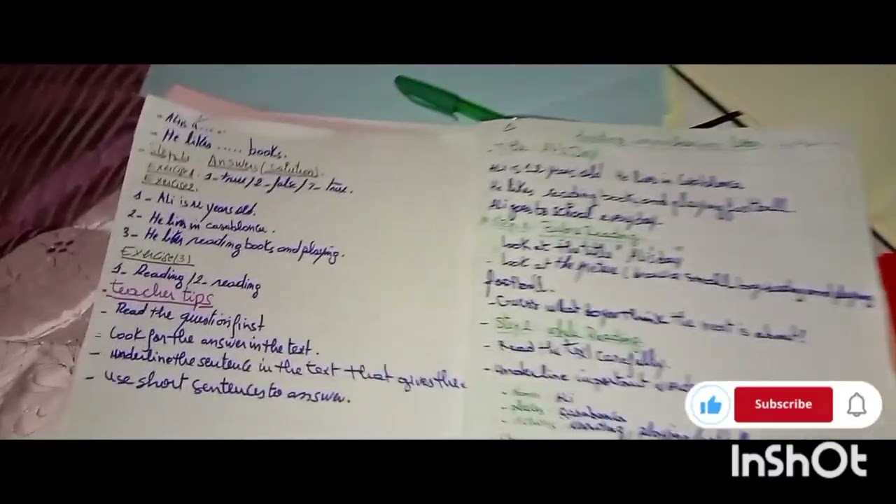 فهم نص مقروء في اللغة الانجليزية: Reading compréhension lesson.