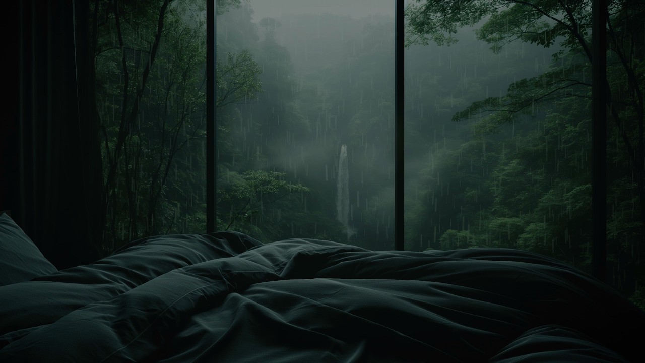 Rain & Calm Thunderstorm Sounds for Sleep | Waterfall Scene at Night | 8 Hours | No Ads