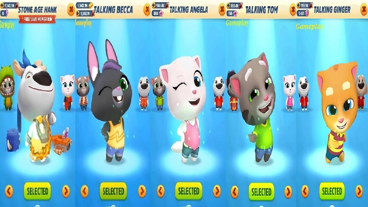 Talking Tom Gold Run New Update VS Chinese Version Stone Age Hank Talking Becca Tom  ANGELA  Ginger