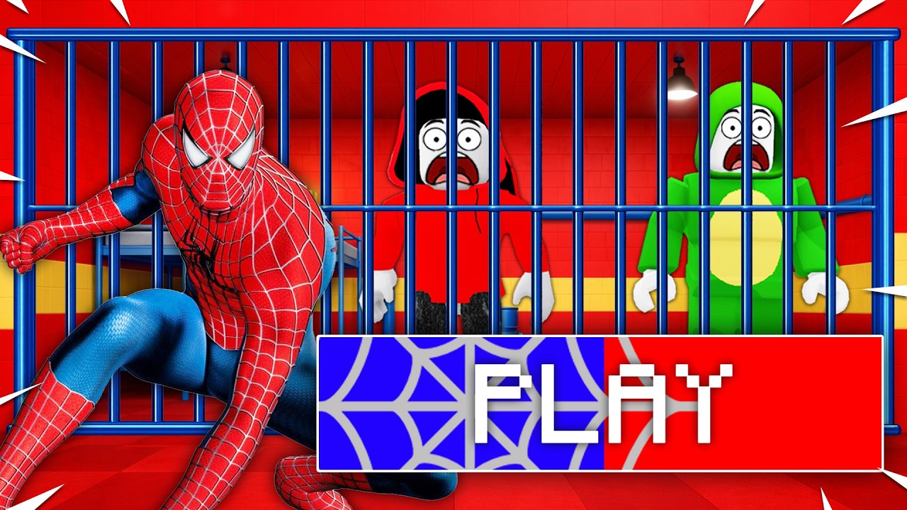 Майки и Джей Джей сбегают из тюрьмы Человека-паука в Roblox.