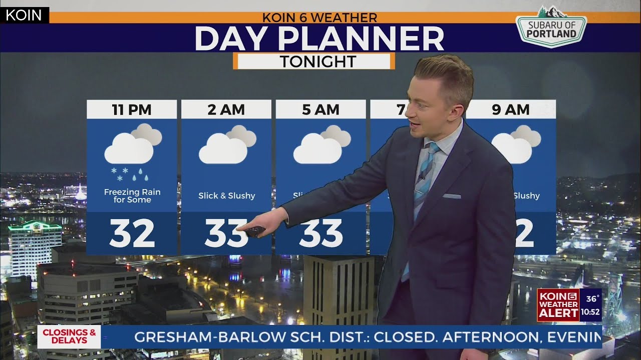 Freezing rain slows, ice remains around Portland