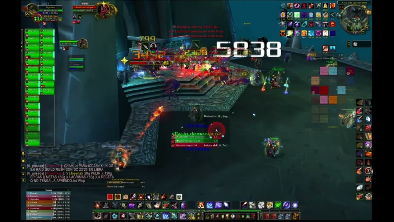 Prueba de DPS(Leychen, color verde)en Libramorte con el Cazador Bestia de la GUIA - WOTLK 3.3.5a