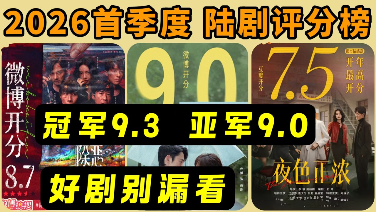 2026年首季度口碑最好的十部劇！冠軍竟高達9.3超高分！而《危險關係》以9.0排上第三！除《逐玉》外，別漏看了其它好劇！