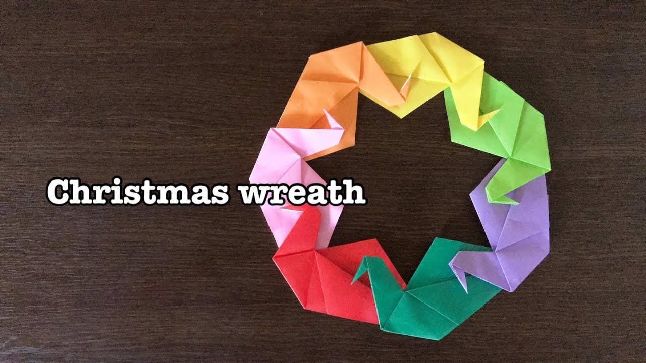 【折り紙】簡単、かわいいクリスマスリースの作り方 鶴  星【Easy origami】Christmas wreath of the crane.