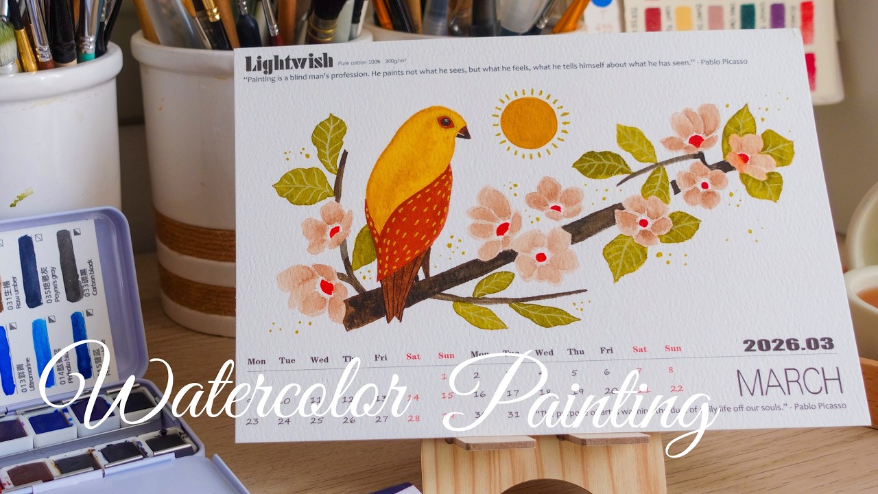 Unboxing + Watercolor Painting - Bird & Flowers 🐦 🌺