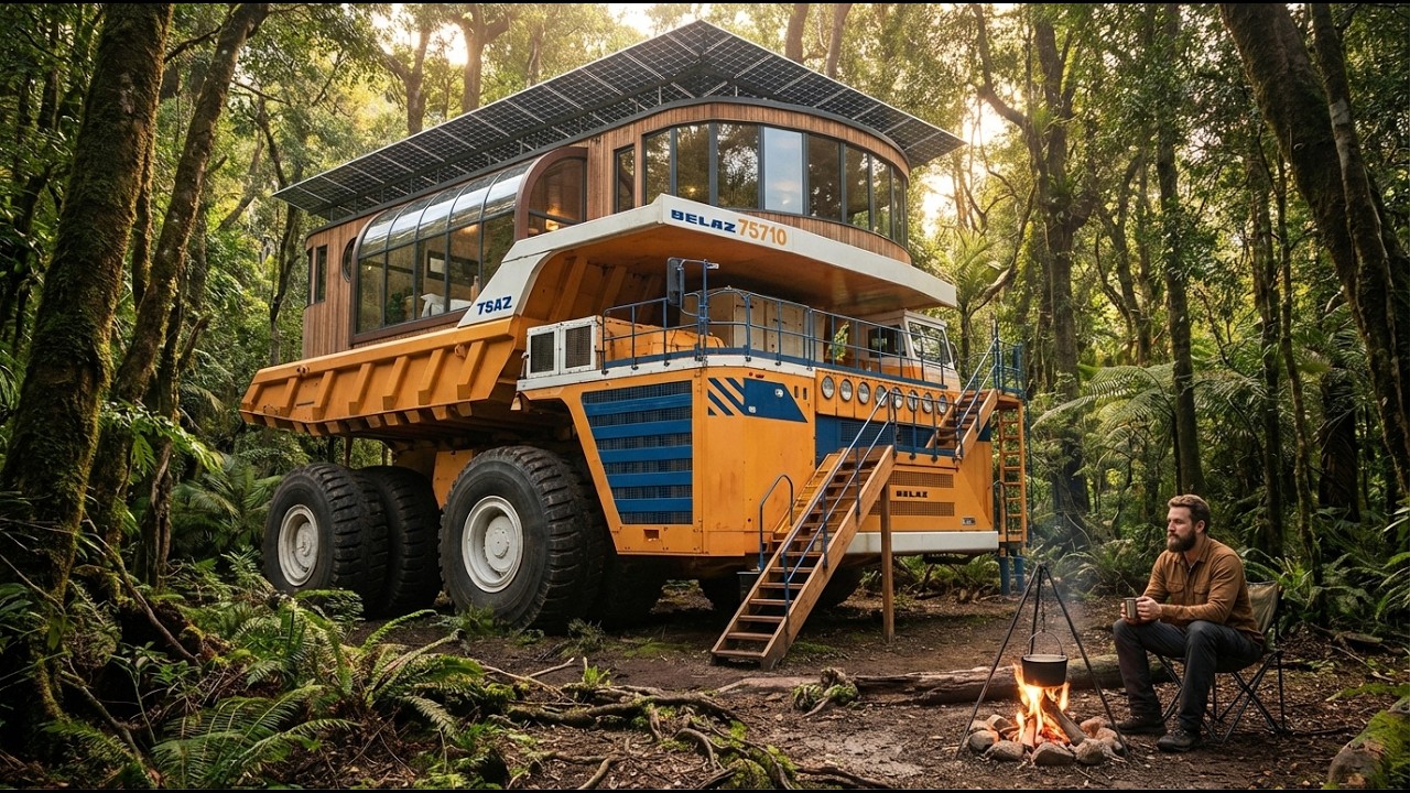 He Turned a Giant Abandoned Dump Truck Into a Super Cozy Luxury Home (ASMR)