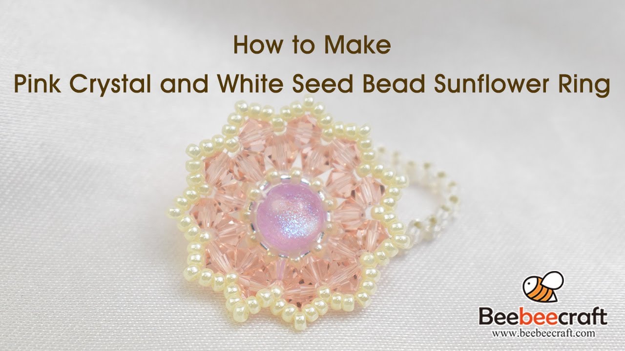 How to Make Pink Crystal and White Seed Bead Sunflower Ring