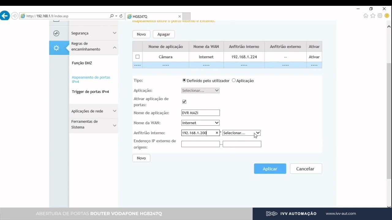 CCTV - Abertura de Portas do Router VODAFONE HG8247Q | Tutorial
